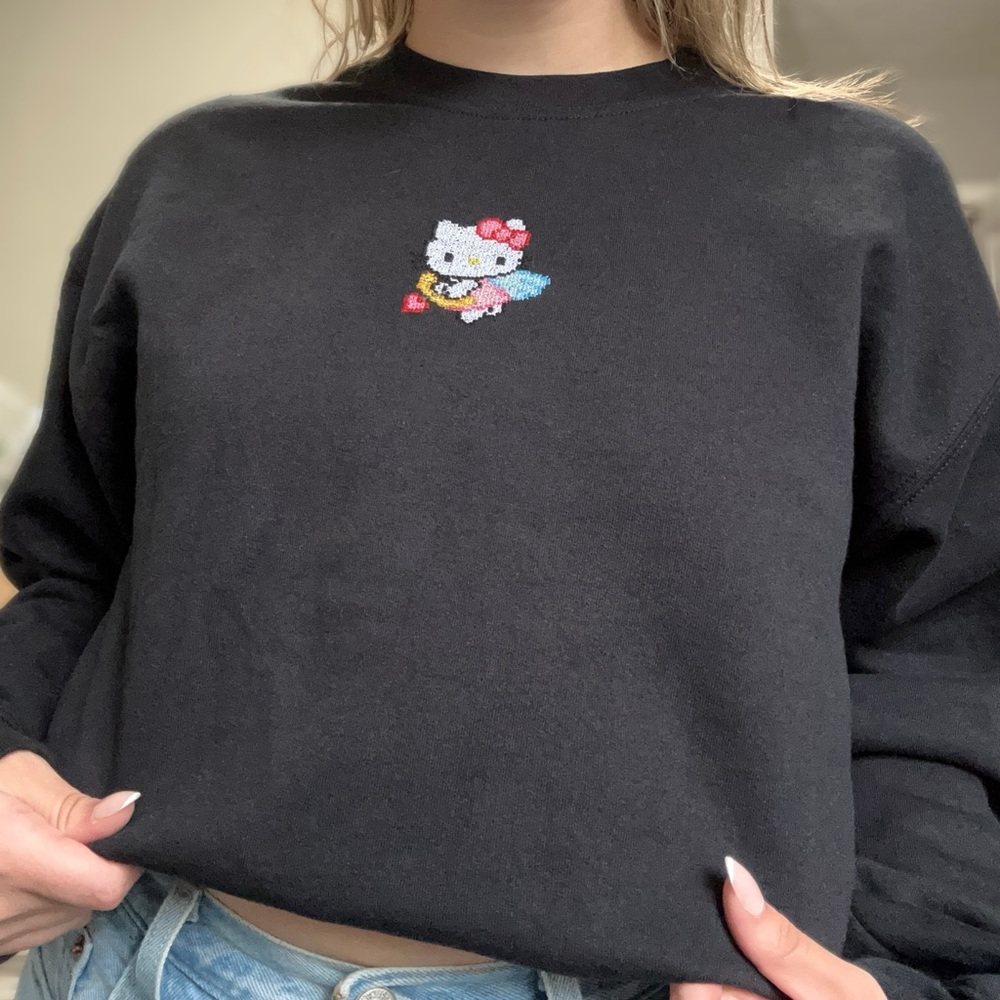 Hello Kitty Angel Hand Embroidered Cross Stitch Crewneck Sweatshirt